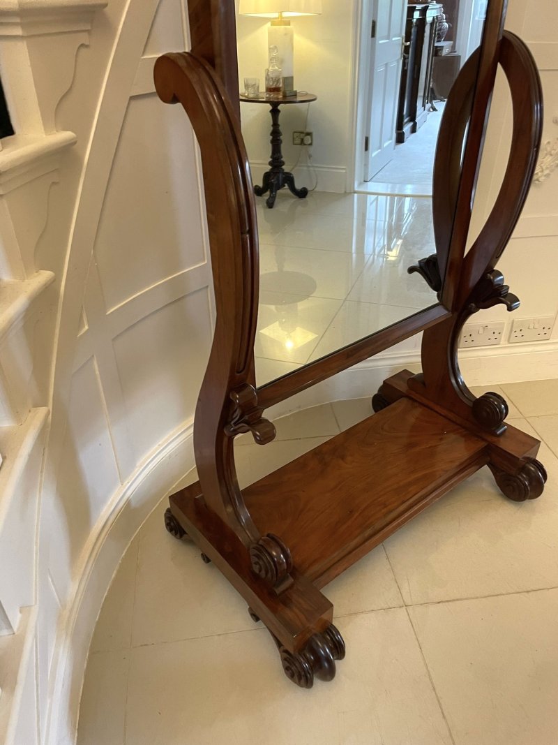 Large Antique Victorian Quality Mahogany Cheval Mirror - Image 8